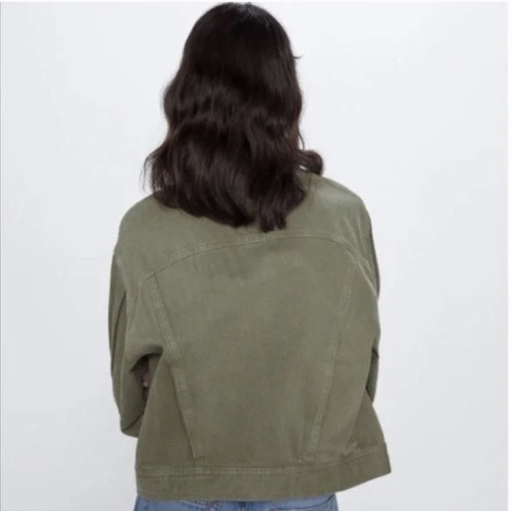 Zara Army Green‎ Cropped Boxy Lightweight Button Up Jacket - Picture 4 of 6
